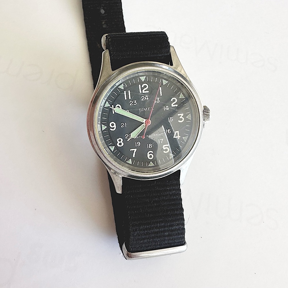 Timex J. Crew Circa 2008 Quartz Military Field Wristwatch Black Dial